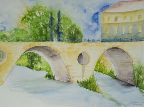 "Ilmbrücke am Weimarer Schloß" 36 x 48 cm Aquarell, 180 Euro
(Malreise mit Ekkehard Hofmann)